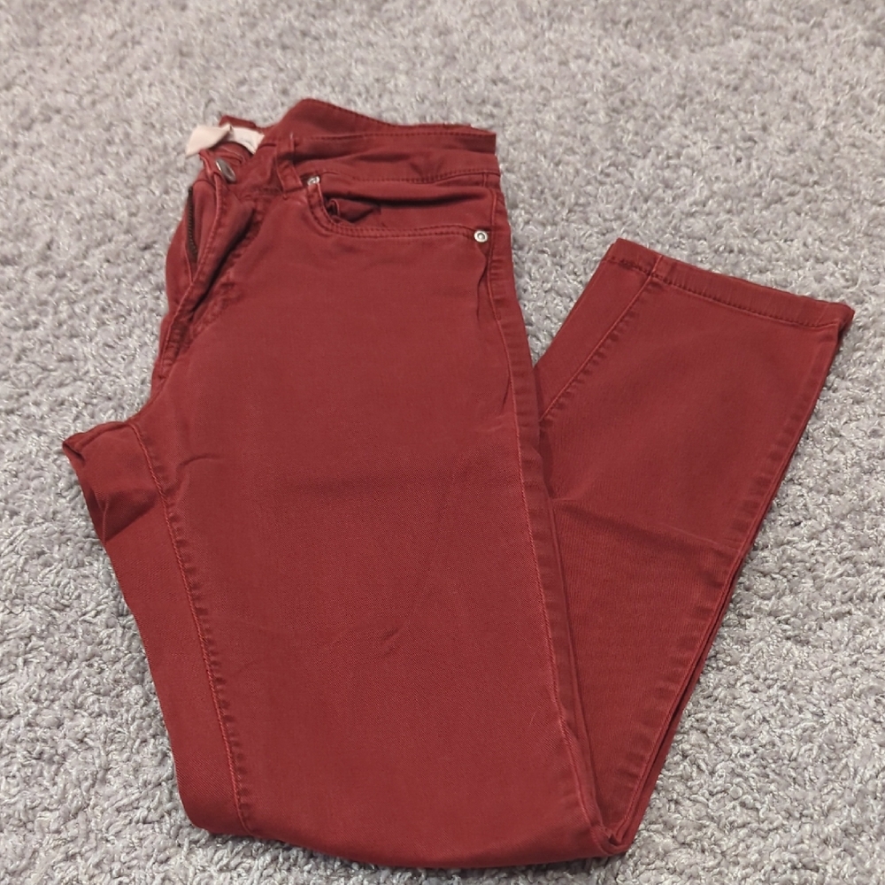 H&M Red Skinny Jeans Solid Denim